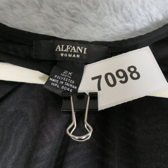 Alfani Baby Doll Blouse Women 2X Pink Black Empire Waist Mesh Lined Short Sleeve - Picture 9 of 12